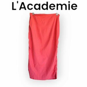 Coral Linen Blend Midi Skirt by L'Academie, Size S, Side Button